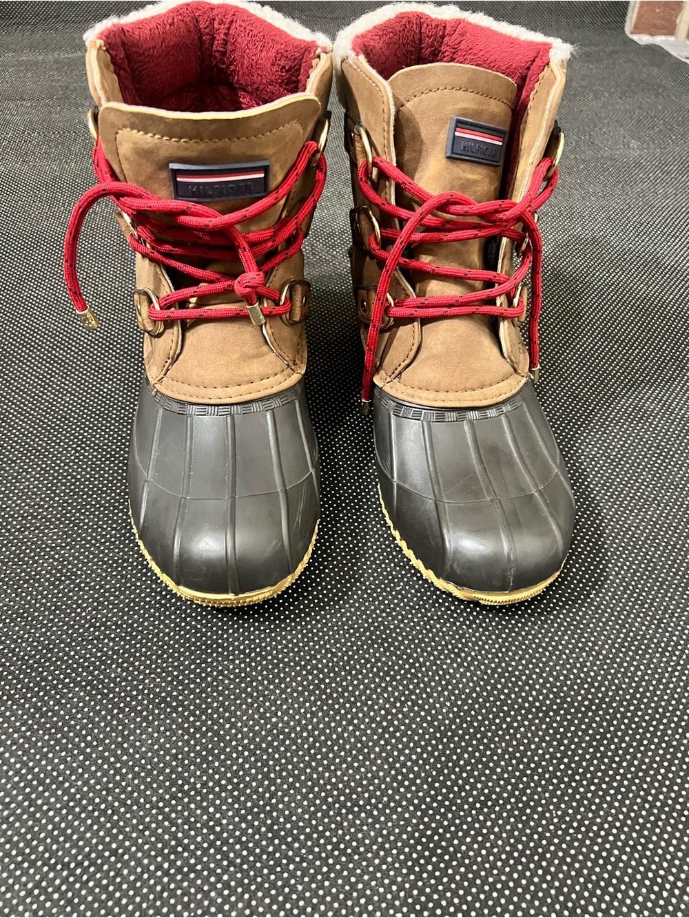 Tommy Hilfiger Brown and Red Waterproof Snow Boots